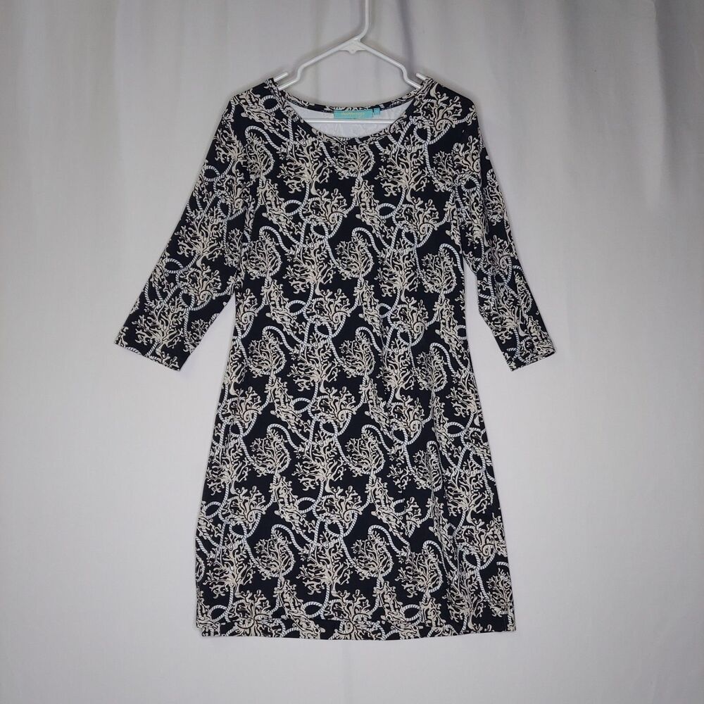 Anthony's Resort Wear Dress‎ Medium Black Rope Reef Long Sleeve Beach Vacation